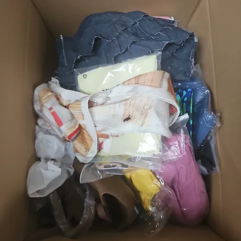 LARGE BOX OF APPROXIMATELY 25 ASSORTED CLOTHING ITEMS IN VARIOUS COLOURS, STYLES AND SIZES - COLLECTION ONLY