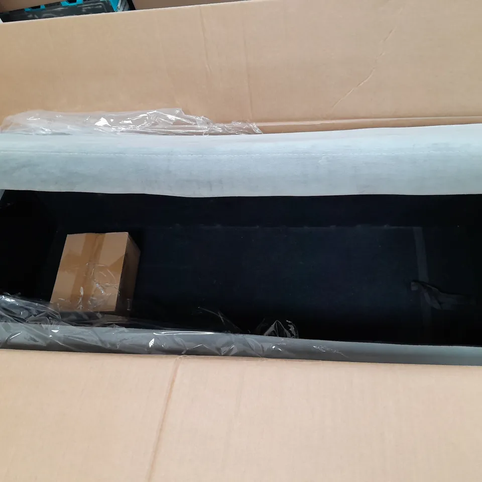 BOXED ALISON CORK VELVET OTTOMAN STORAGE BENCH - GREY - COLLECTION ONLY