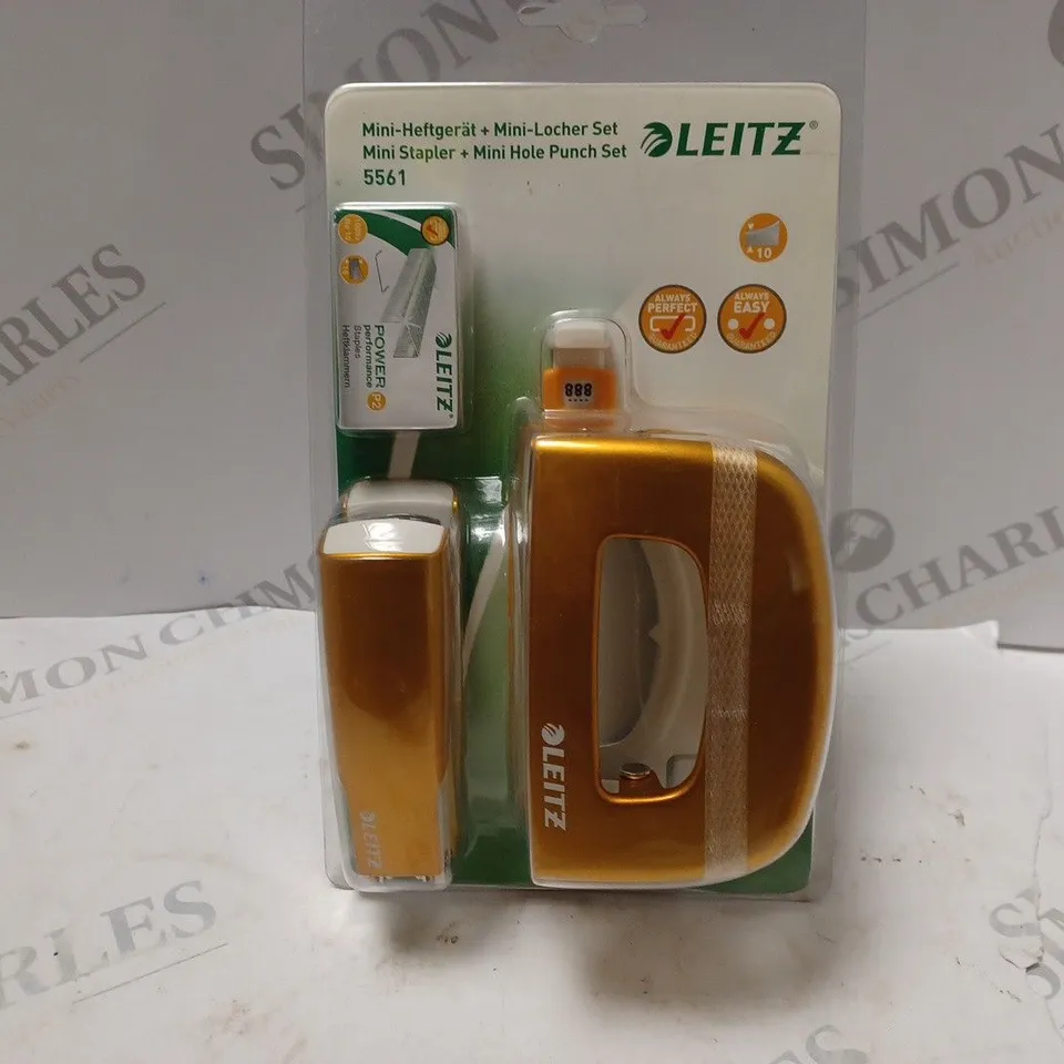 LEITZ STAPLER & HOLE PUNCH SET MINI - METALLIC ORANGE
