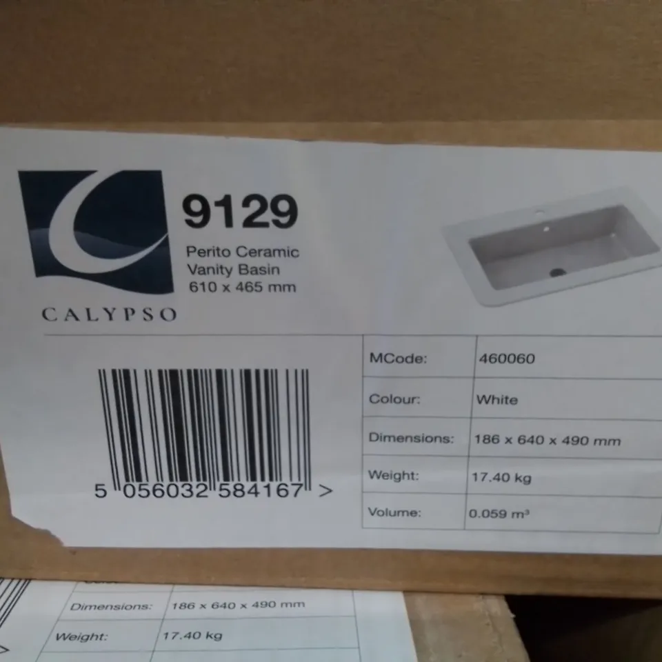 BOXED PERITO CERAMIC VANITY BASIN 610 X 465MM WHITE