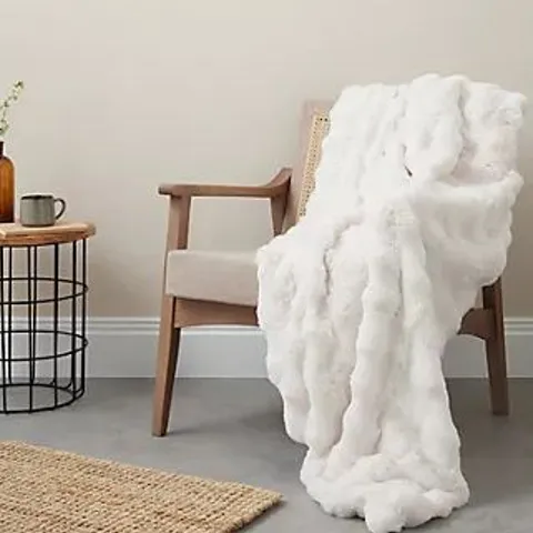 COZEE HOME GIFTABLE TEXTURED LUXURY FAUX FUR THROW IN IVORY WHITE