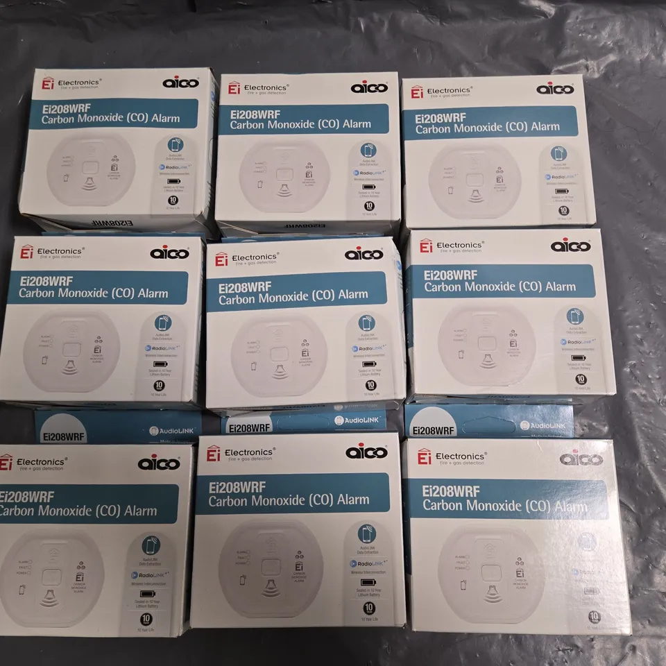 LOT OF 9 AICO EI208WRF CARBON MONOXIDE ALARMS