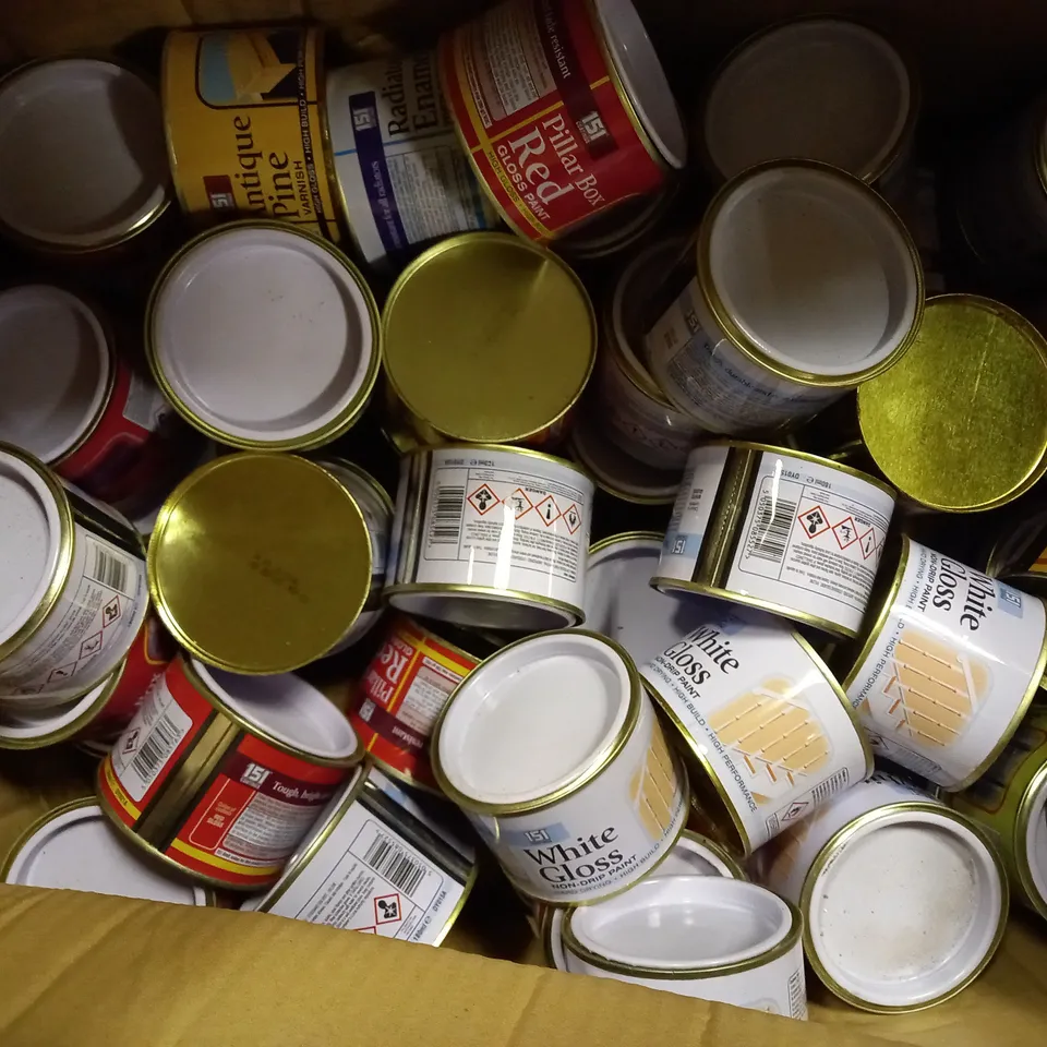LARGE BOX OF ASSORTED PAINTS COMING IN DIFFERENT COLOURS - COLLECTION ONLY 