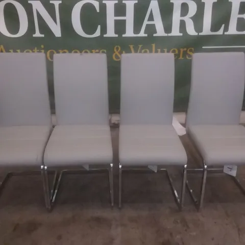 SET OF 4 PERTH LIGHT GREY LEATHER DINING CHAIRS (CHROME LEG)