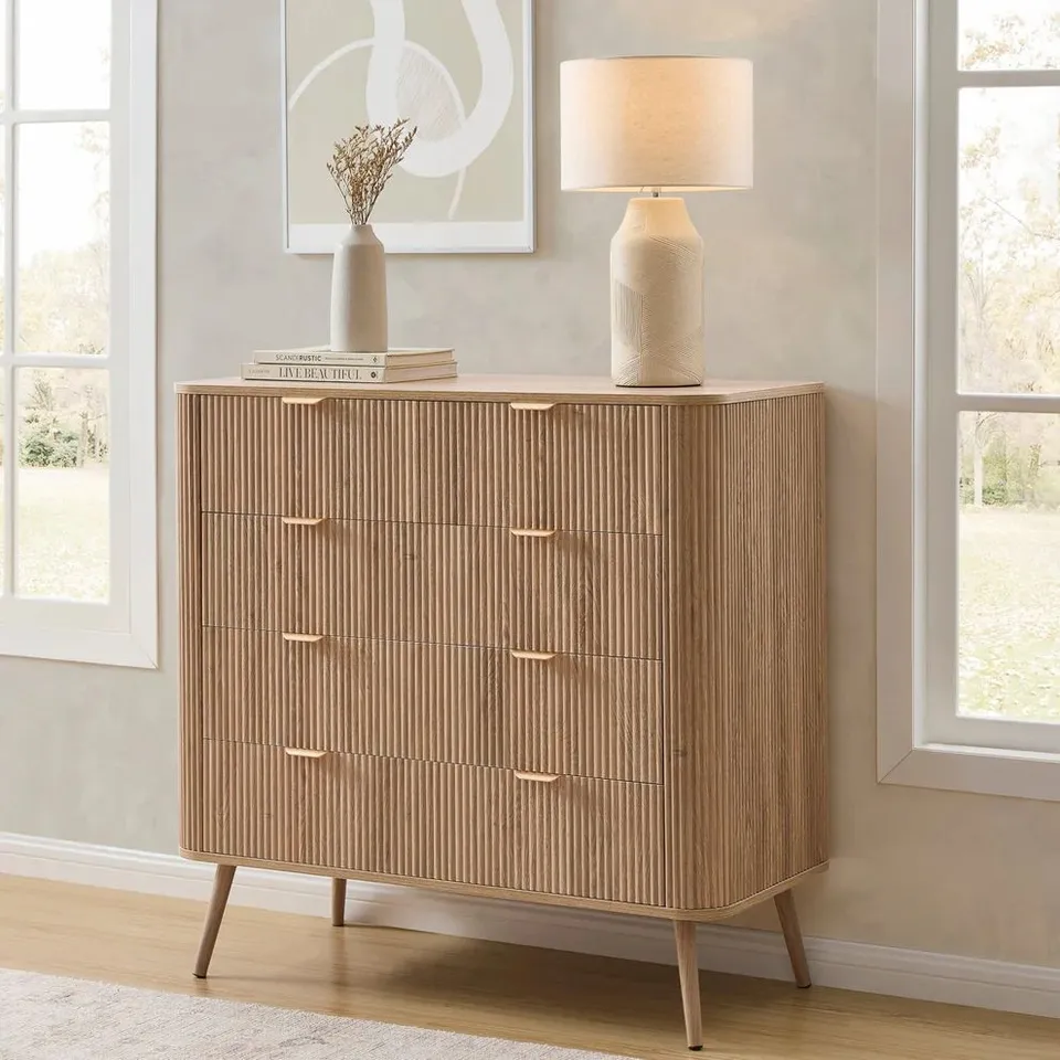 BOXED DUSK HATTIE 5 DRAWER CHEST - LIGHT WOOD (1 BOX)