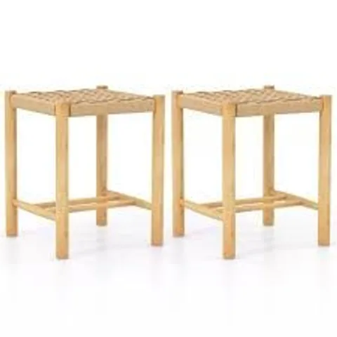 BOXED COSTWAY WOVEN PAPER RUBBER WOOD FRAME DINING STOOL SET OF 2