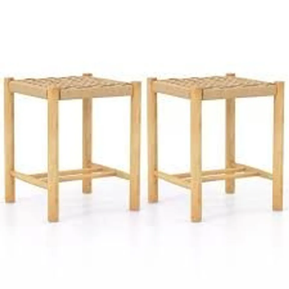 BOXED COSTWAY WOVEN PAPER RUBBER WOOD FRAME DINING STOOL SET OF 2