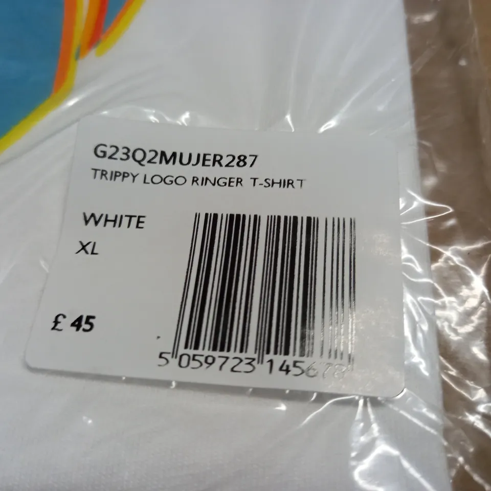 BAGGED PRETTY GREEN TRIPPY LOGO RINGER T-SHIRT - XL