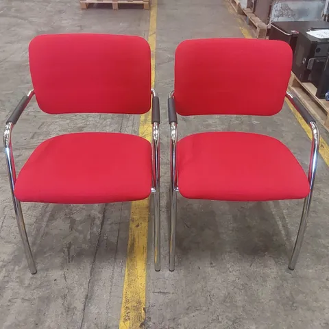 PAIR OF UPHOLSTERED RED OFFICE CHAIRS