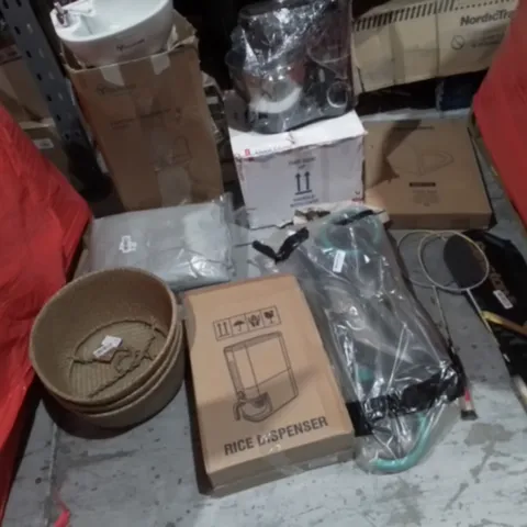 PALLET OF ASSORTED ITEMS TO INCLUDE: PORTABLE HANDWASH STATION, RICE DISPENSER, TOILET SEAT, VOSPEED MIXER, SCOOTER ETC
