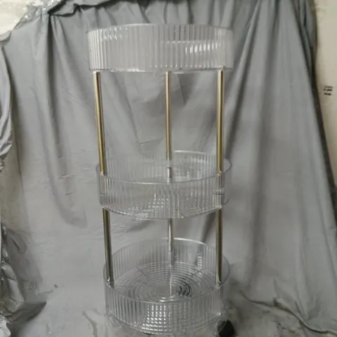 CLEAR ACRYLIC THREE-TIER ROLLING DISPLAY CART 