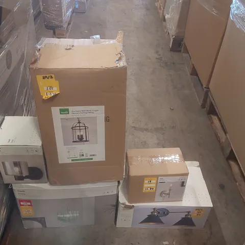 PALLET CONTAINING A VERY LARGE QUANTITY OF ASSORTED DESIGNER LIGHTING PRODUCTS TO INCLUDE: WALL LIGHTS, CHANDELIER PENDANT, CEILING LIGHT ECT