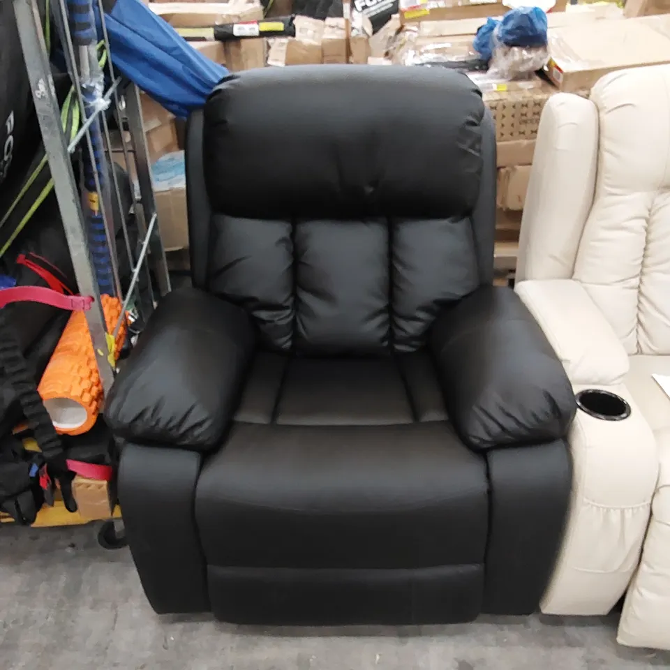 DESIGNER BLACK FAUX LEATHER RECLINING EASY CHAIR