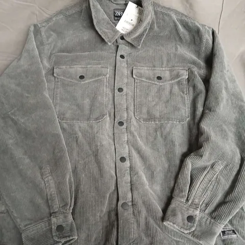 ZARA BUTTONED CORD JACKET IN GREY - LARGE