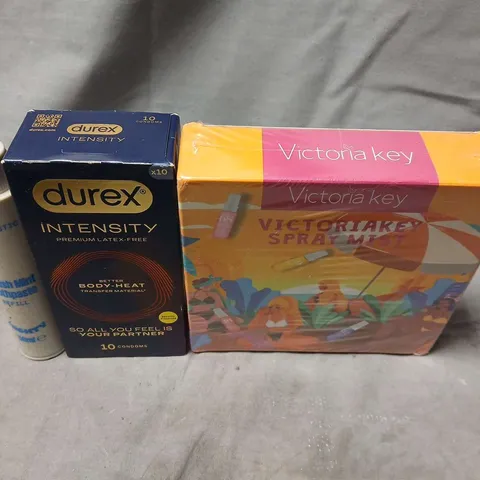 APPROXIMATELY 15 ASSORTED HEALTH & BEAUTY PRODUCTS TO INCLUDE CONDOMS, SPRAY MIST AND TOOTHPASTE