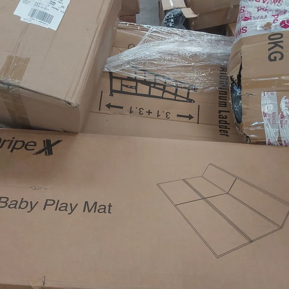 PALLET CONTAINING A LARGE ASSORTMENT OF CONSUMER PRODUCTS INCLUDING: ALUMINIUM LADDER, BABY PLAYMAT ECT
