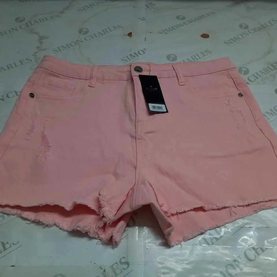 LIPSY LONDON PINK RAW HEM SHORTS SIZE 16