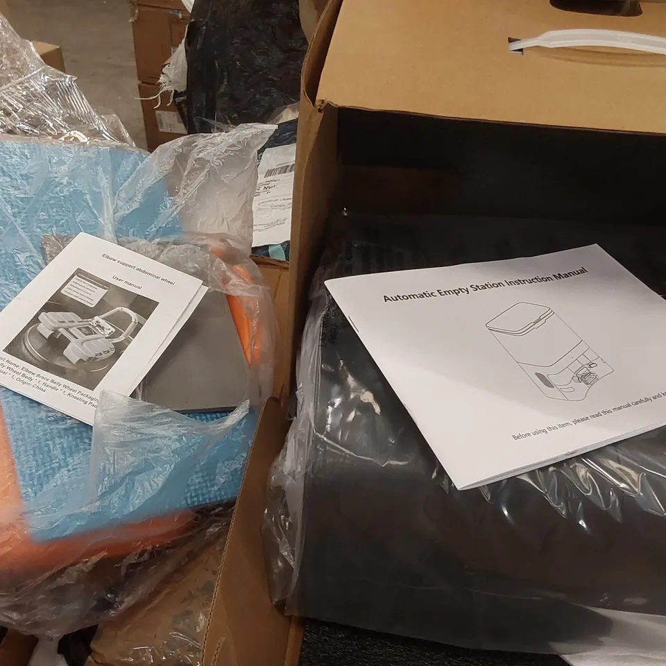 PALLET CONTAINING A LARGE ASSORTMENT OF CONSUMER PRODUCTS INCLUDING: AUTOMATIC EMPTY STATION, ELBOW SUPPORT ABDOMINAL WHEEL ECT