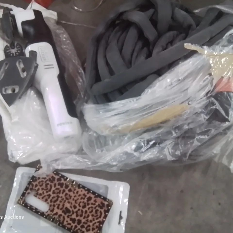 BOX OF ASSORTED ITEMS, INCLUDING, BLZCK & DECKER REVIVA MULTI TOOL, HOSE PIPE, PHONE CASE, FIXING KITS.