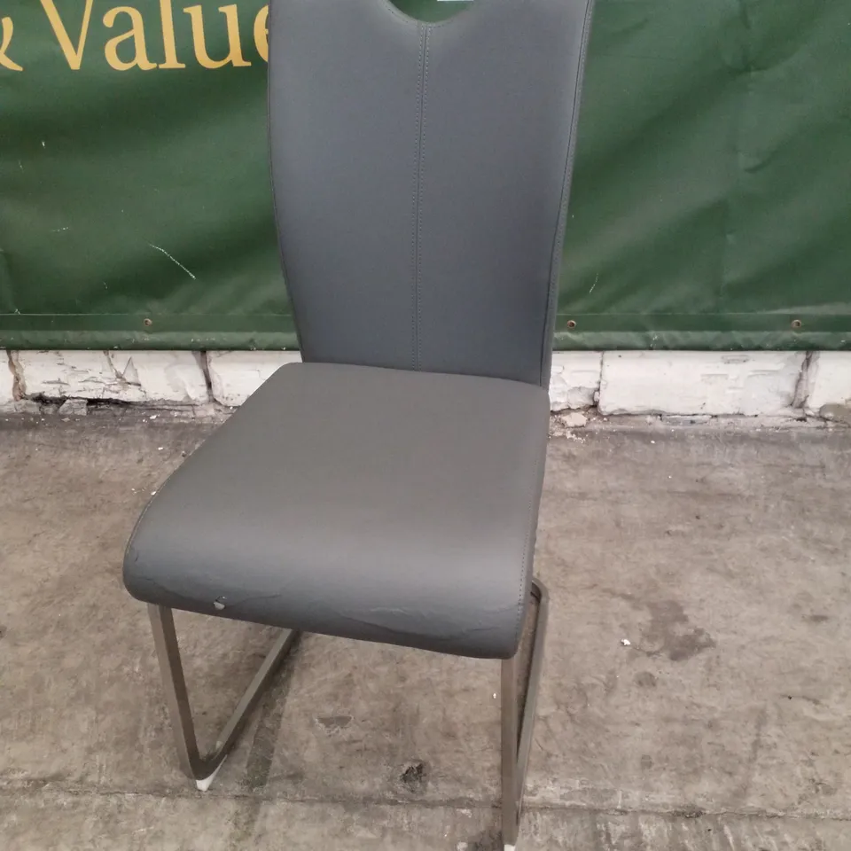 GREY LEATHER DINING CHAIR 