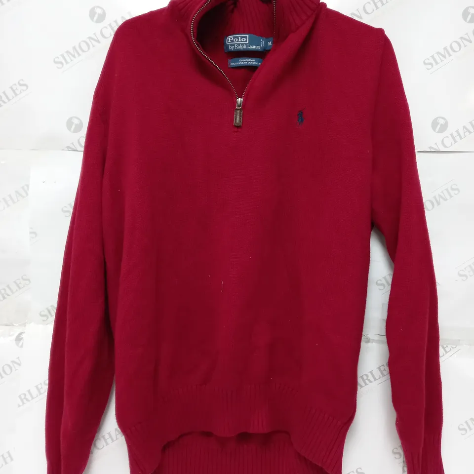 POLO RALPH LAUREN EMPROIDED QUARTER ZIP JUMPER IN RED