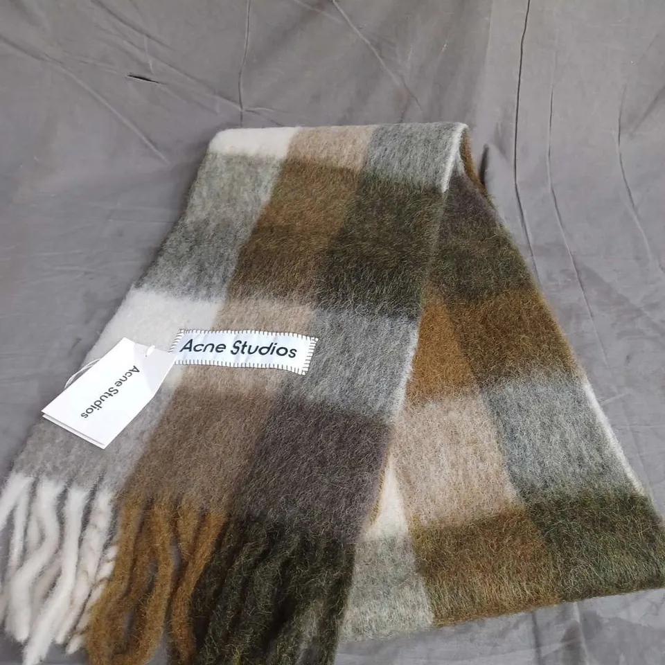 ACNE STUDIOS VALLEY CHECKED SCARF IN TAUPE/GREEN/BLACK ONE SIZE