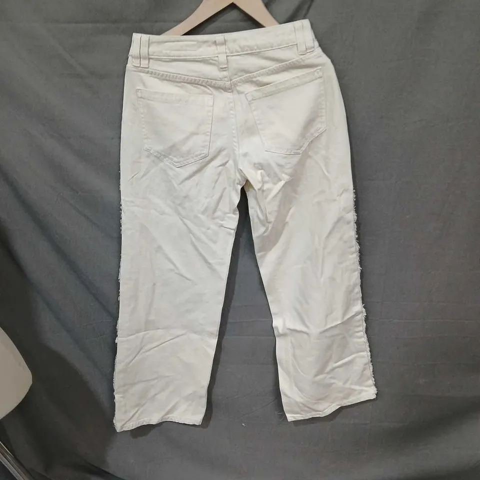 BERSHKA WOMEN'S WHITE DENIM PANTS WITH EYELET SIDE TRIM, SIZE 32