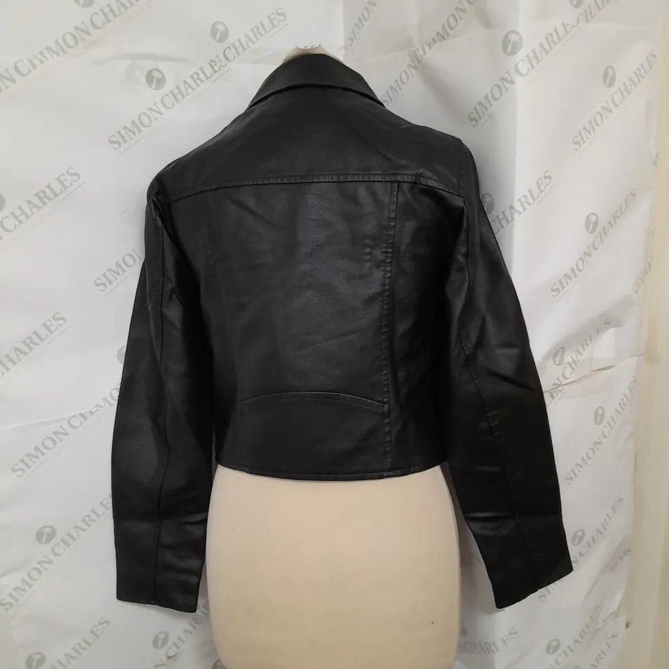 MISS SELFRIDGE FAUX LEATHER BIKER JACKET IN BLACK SIZE 8