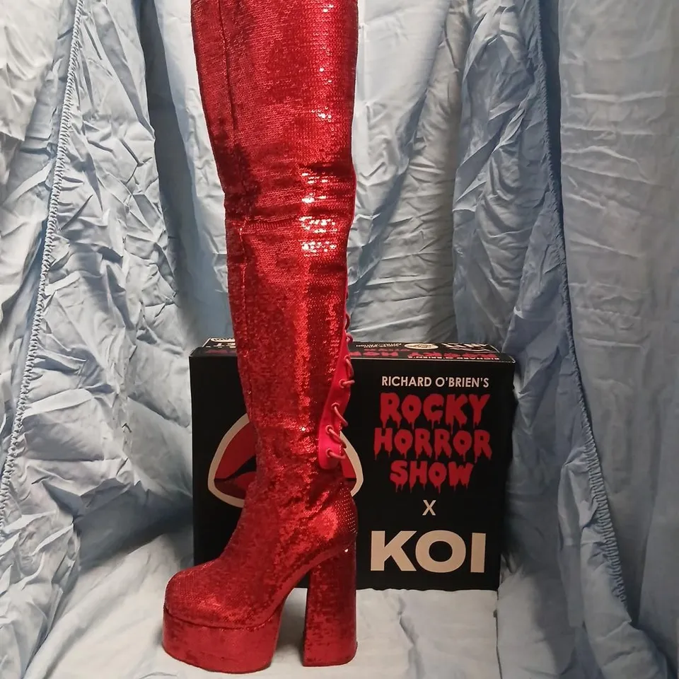 ROCKY HORROR SHOW X KOI CREATURE OF THE NIGHT RED SEQUIN KNEE-HIGH BOOT – , UK 3