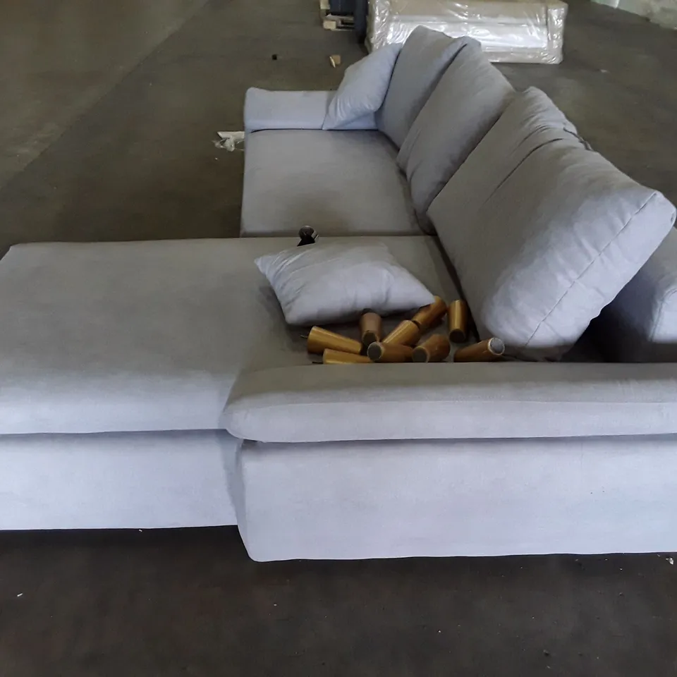 QUALITY DESIGNER 3 SEATER SOFA WITH RHF CHAISE - LIGHT GREY FABRIC 