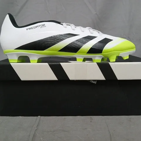 BOXED PAIR OF ADIDAS PREDATOR CLUB FOOTBALL BOOTS IN WHITE/BLACK/LIME SIZE UK 12