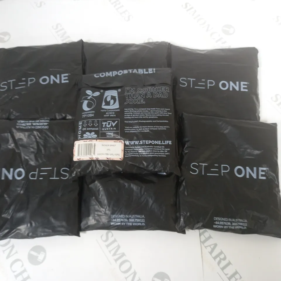 LOT OF 7 BAGGED PAIRS OF STEP ONE BOXER BRIEFS - ALL 2XL