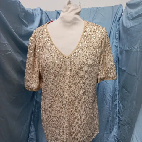 MINT LIMIT WOMEN’S SEQUIN V-NECK TOP – GOLD SIZE L