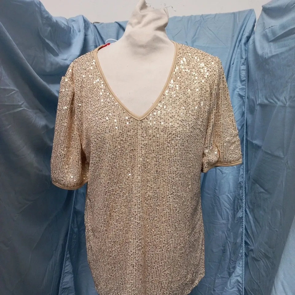 MINT LIMIT WOMEN’S SEQUIN V-NECK TOP – GOLD SIZE L