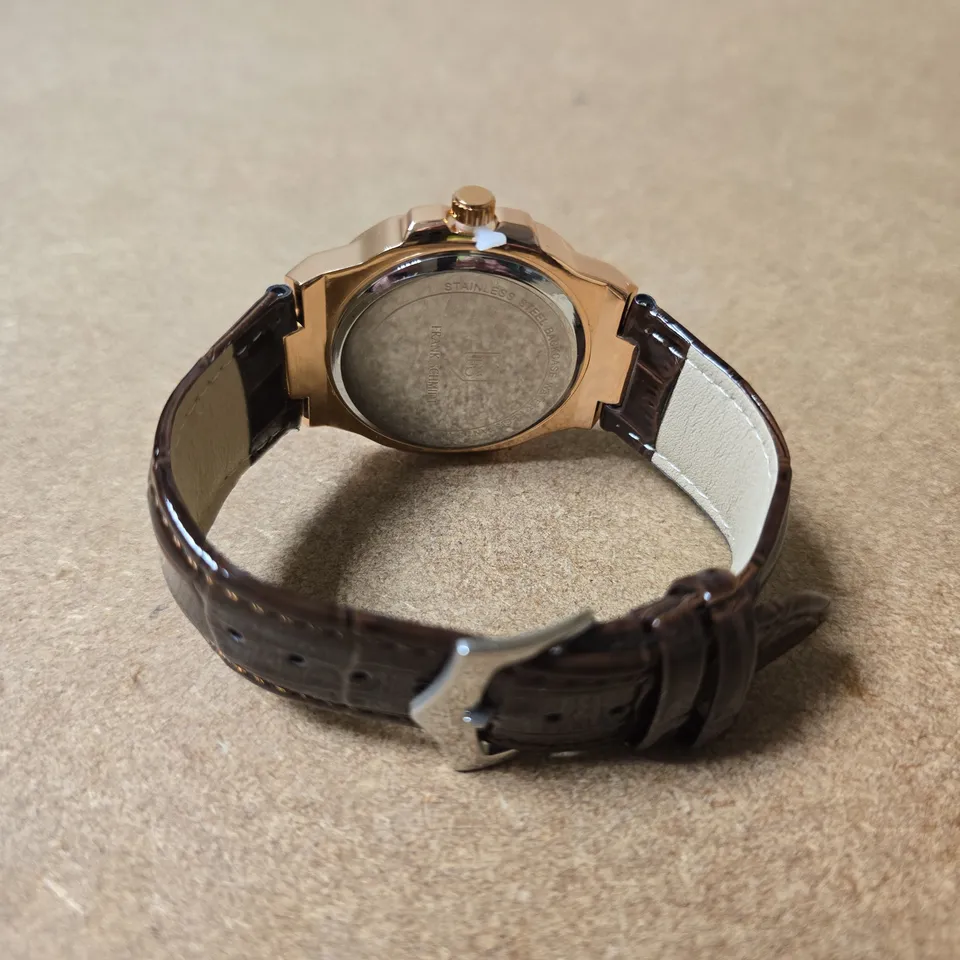 FRANK SCHMIDT WRISTWATCH – ROSE GOLD TONE CASE, GREEN DIAL, BROWN LEATHER STRAP