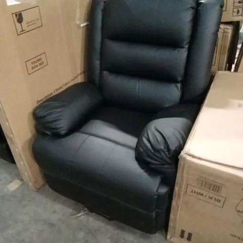 DESIGNER BLACK FAUX LEATHER RECLINER CHAIR 