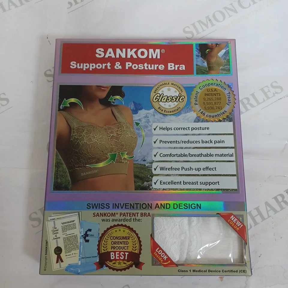 BOXED SANKOM PATENT CLASSIC SUPPORT POSTURE LACE BRA - M/L