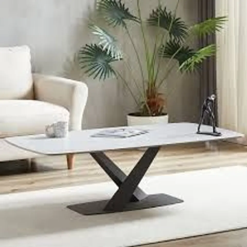 BOXED AMAARI SINTERED STONE COFFEE TABLE WITH ANTHRACITE BASE (2 BOXES)