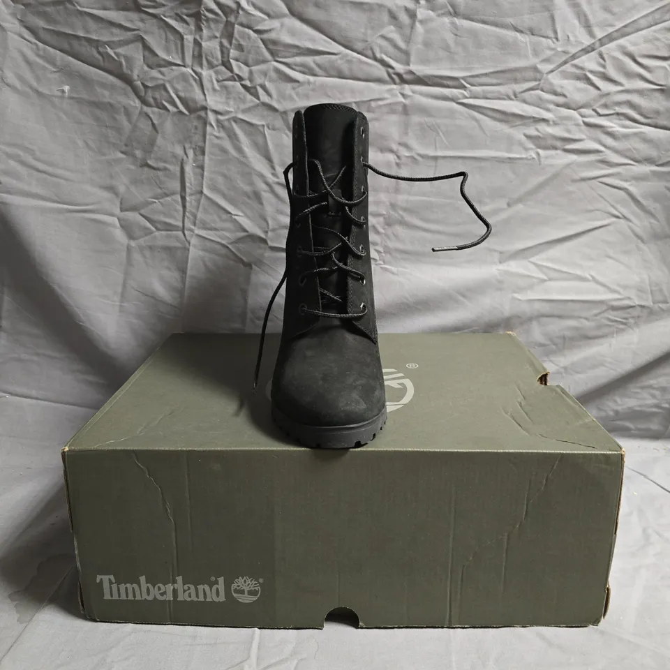 BOXED PAIR OF TIMBERLAND WOMENS ALLINGTON HEELED BOOTS IN BLACK SIZE UK 6