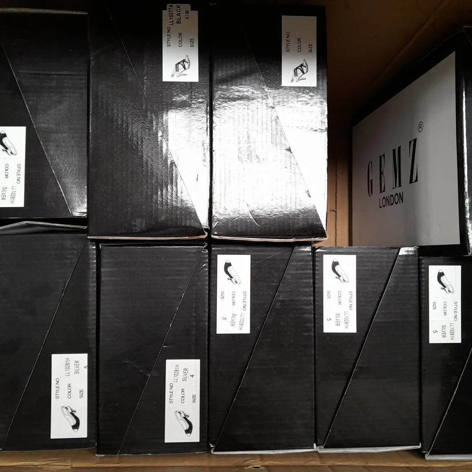 BOX OF APPROXIMATELY 10 BOXED PAIRS OF GEMZ LONDON OPEN TOE SANDALS IN VARIOUS STYLES AND SIZES