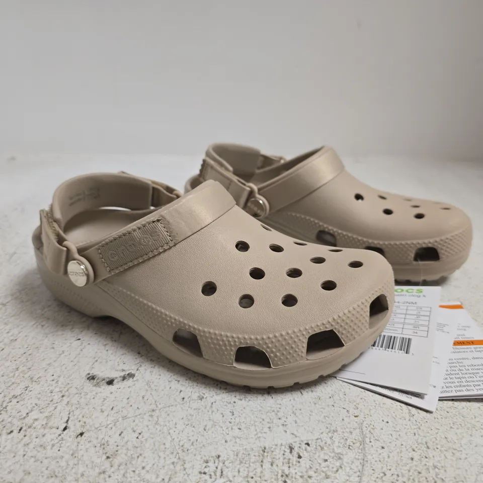 PAIR OF CROCS CLASSIC KID'S SATIN CLOGS IN TAUPE SIZE UK J3