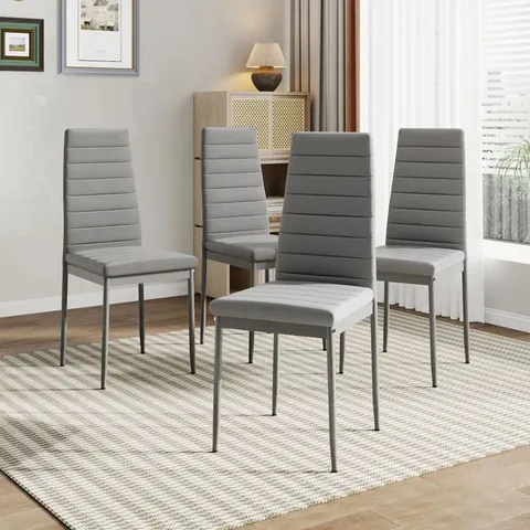 BOXED SET OF 4 MODERN FAUX LEATHER ARMLESS HIGH BACK DINING CHAIRS - GREY (1 BOX)