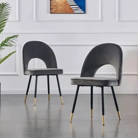 BOXED ZACKERY VALVET UPHOLSTERED DINING CHAIR -SET OF 2- /GREY