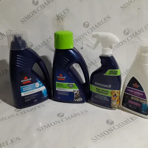 APPROXIMATELY 15 ASSORTED BISSELL CLEANING PRODUCTS TO INCLUDE WASH AND FRESH, WASH AND PROTECT PET STAIN AND ODOUR, MULTI-SURFACE FLOOR CLEANING FORMULA, PET STAIN PRETREAT ETC.