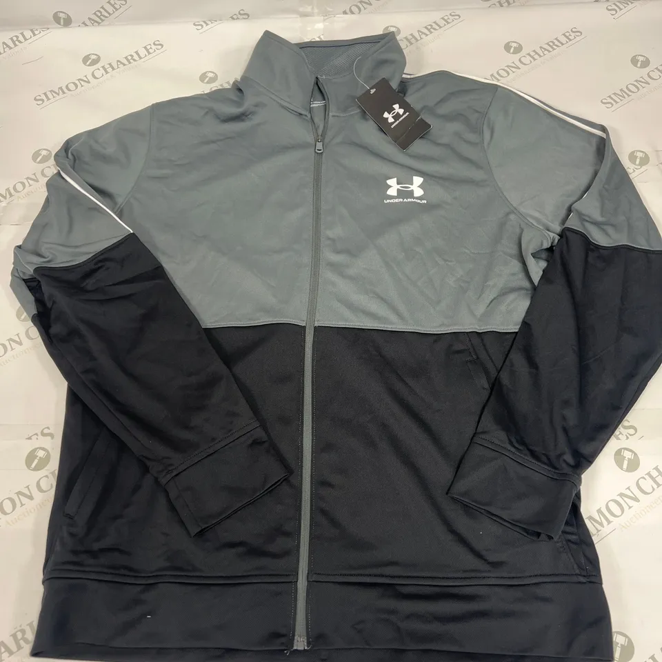 UNDER ARMOUR PIQUE TRACK TOP IN GREY AND BLACK SIZE LARGE 