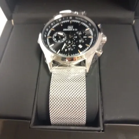 MENβS ZIHLMANN & CO CHRONOGRAPH WATCH β MODEL ZC70 β SILVER COLOUR CASE β BLACK DIAL WITH SUB DIALS β 3ATM WATER RESISTANT β STAINLESS STEEL STRAP