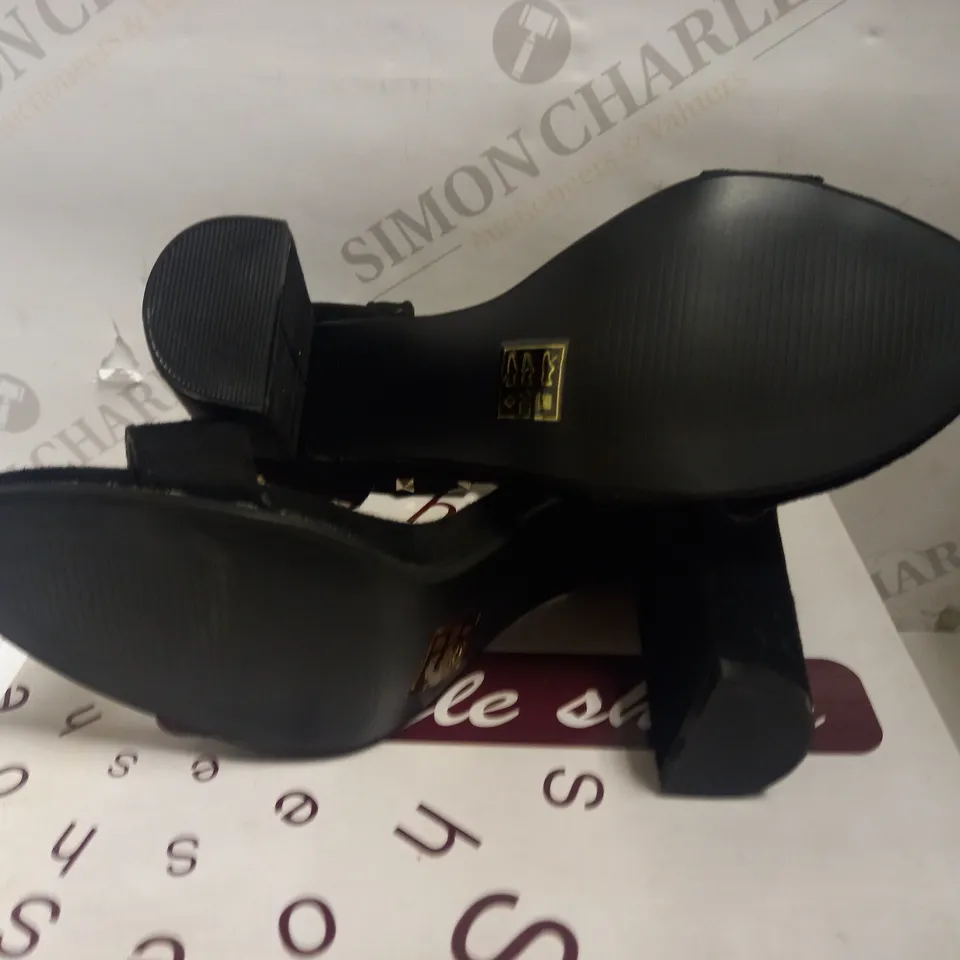 KOI VEGAN BLACK SUEDE STUDDED HEELS - SIZE 4