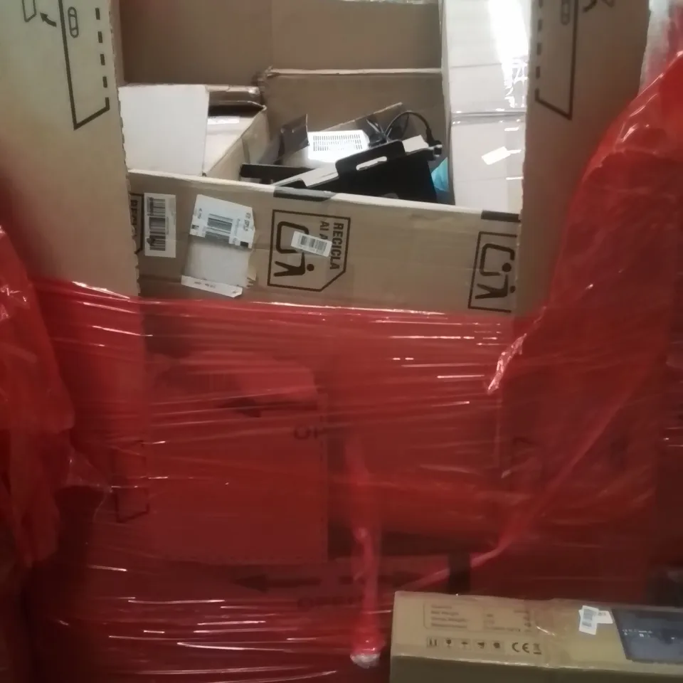 PALLET OF ASSORTED HOUSEHOLD GOODS AND PRODUCTS TO INCLUDE;COOLING FAN,EXTRA LONG TV WALL