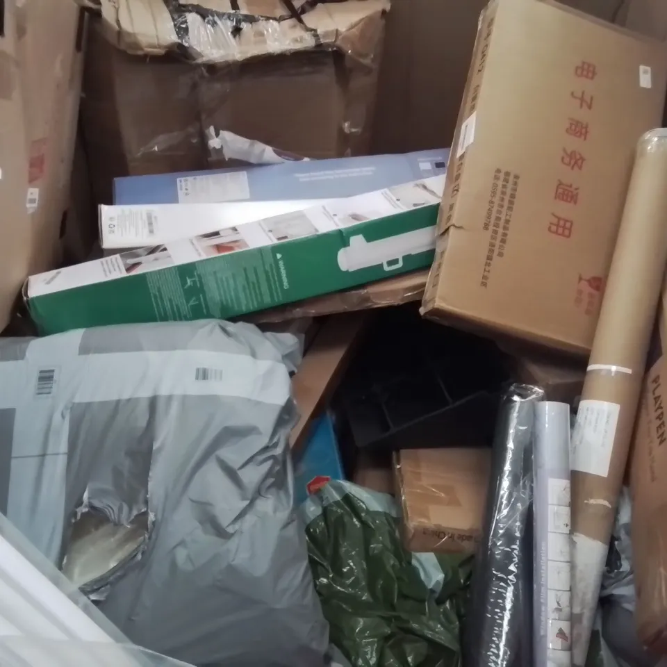 PALLET OF ASSORTED HOUSEHOLD ITEMS TO INCLUDE PETROL BRUSH CUTTER, PLAY PEN AND BREAD MAKER