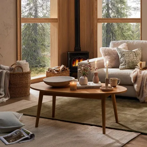 BOXED DUSK HEIDI SOLID OAK OVAL COFFEE TABLE - LIGHT WOOD (1 BOX)